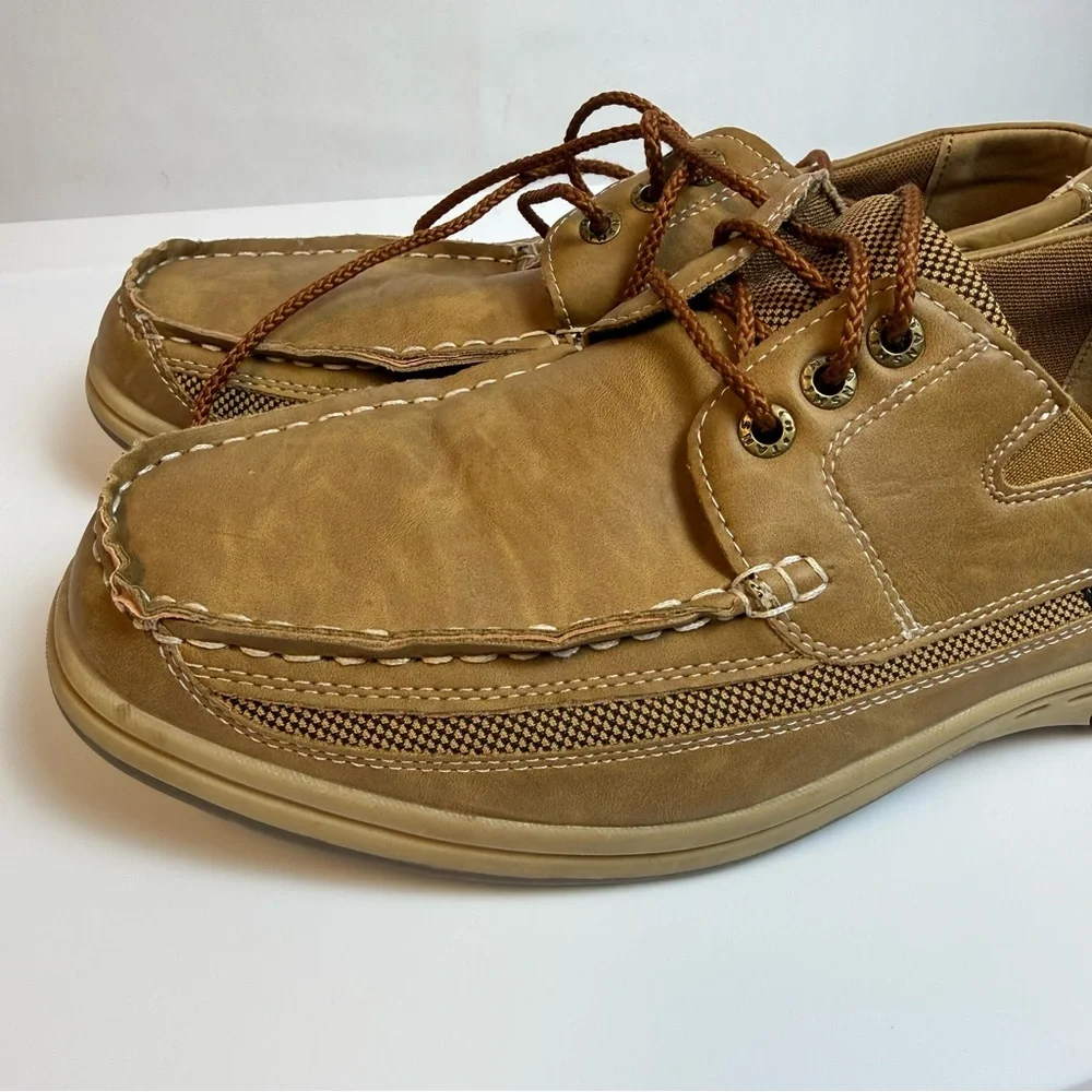 Tansmith Mens Tan Boat Shoes sz 8.5 Boho Casual Lace‎ Up Simulated Leather Mesh